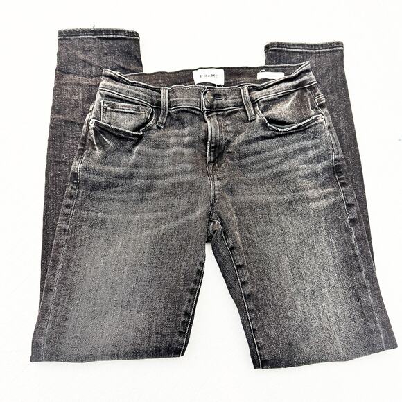 Frame Le Garcon Pembroke Black Wash Skinny Denim Jeans Size 26 - Picture 4 of 9